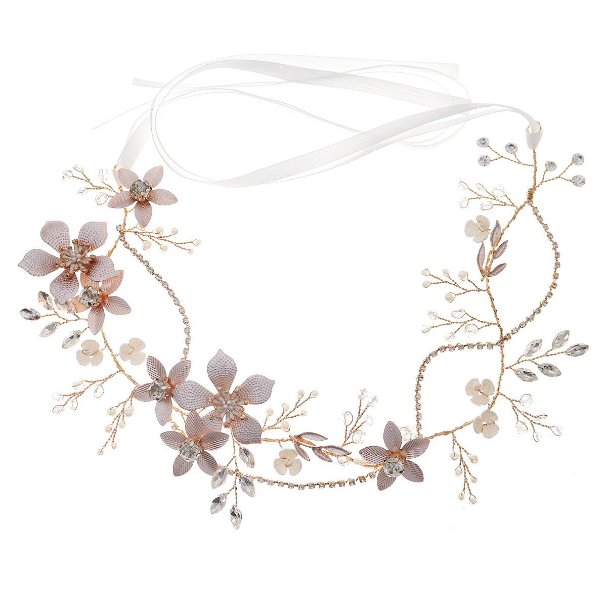 Photography accessories Vintage Hanfu rhinestone headband Metal flowers crossed handmade headband Cheongsam Xiuhe dress headwear full figure