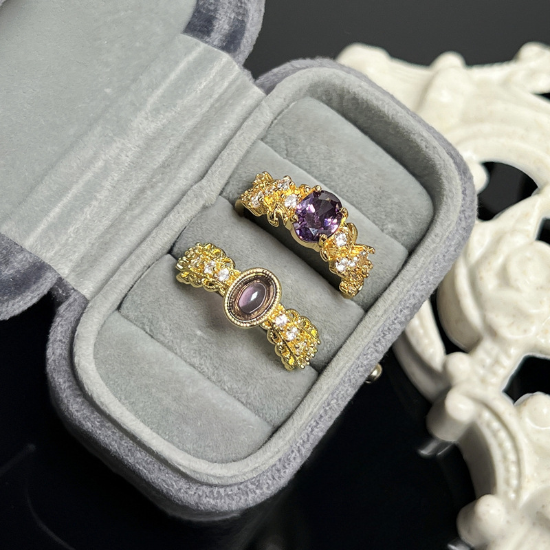 A purple zircon lace hollowed-out versatile ring in court style, a cold and unique sweet and cool index finger ring for women on Instagram full figure