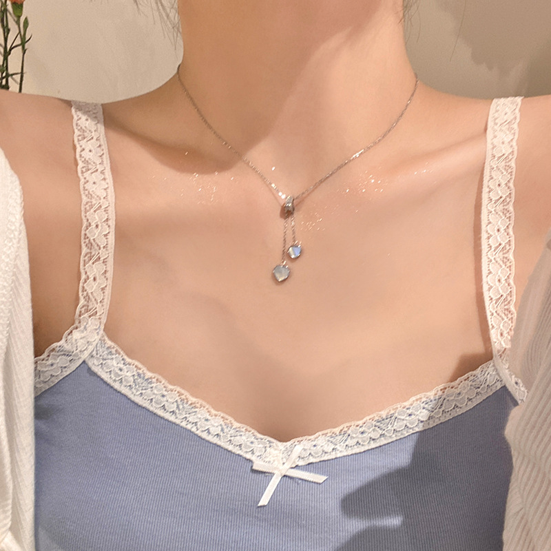 Shell heart necklace, summer tassel collarbone chain for girls, light luxury and niche design accessory, titanium steel neck chain details Picture