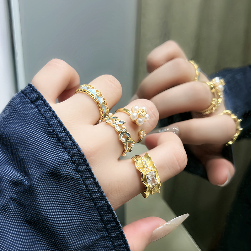 New Chinese-style national trend pearl rotatable open ring, female butterfly cold style, versatile and niche ring trend Specification drawing