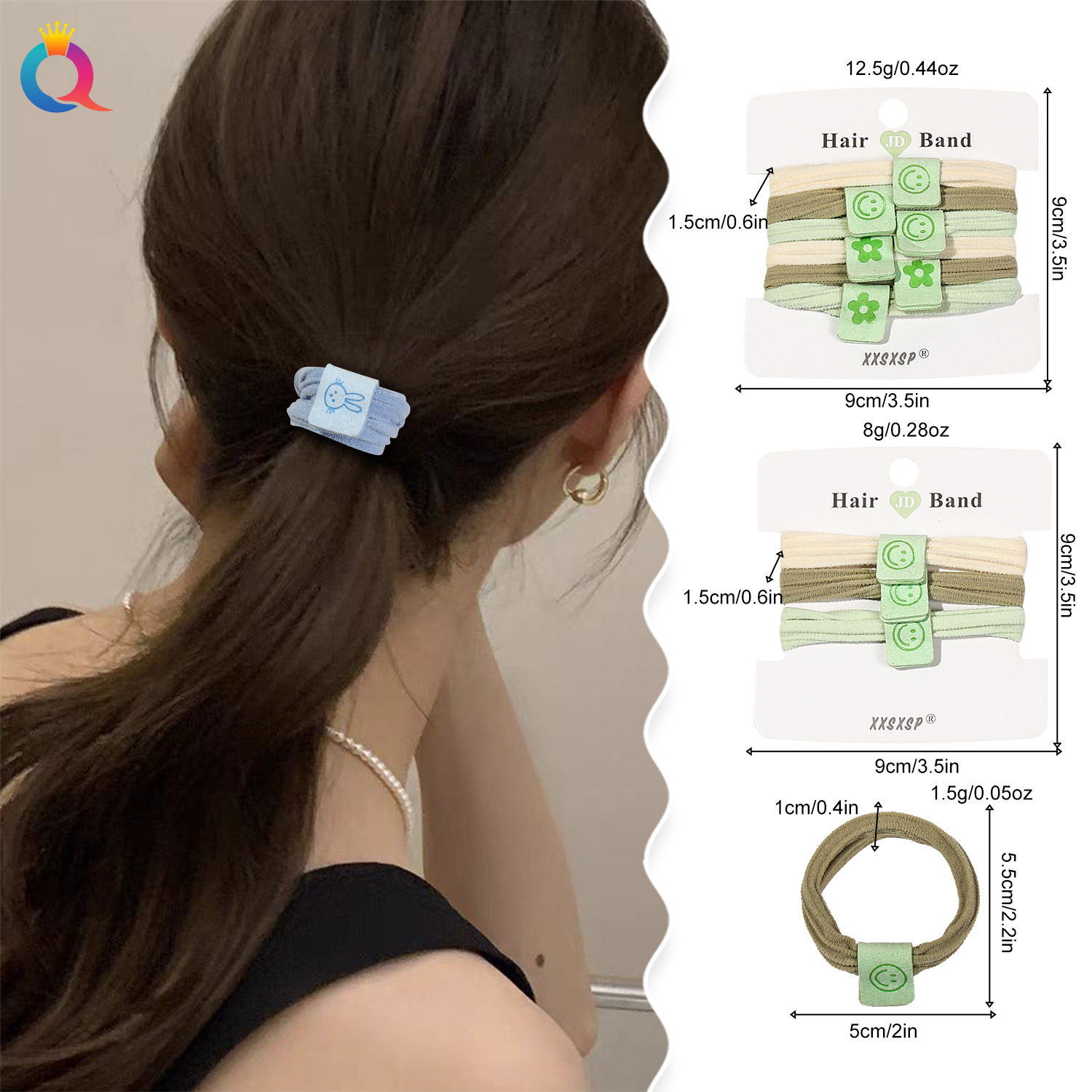 Qiyue's new hair tie, sea salt blue hair band, girls' high school elastic hair tie, high-end look, hair tie rubber band, cute headwear for girls Specification drawing