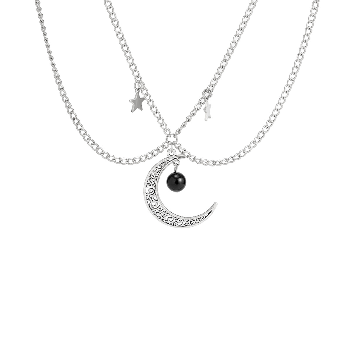 European and American cross-border jewelry, sweet and cool, double-layer versatile collarbone necklace, simple and cold style, star tassel necklace Item Picture