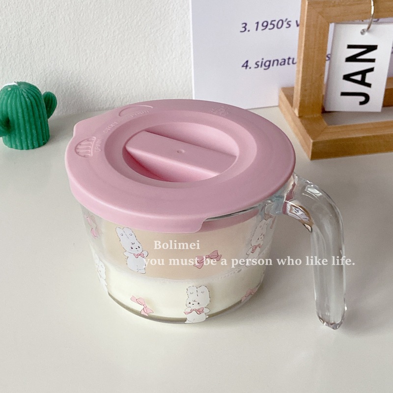Bolimei High borosilicate glass measuring cup, girl's heart rabbit graduated measuring cup, baking cup, heat-resistant lid Specification drawing
