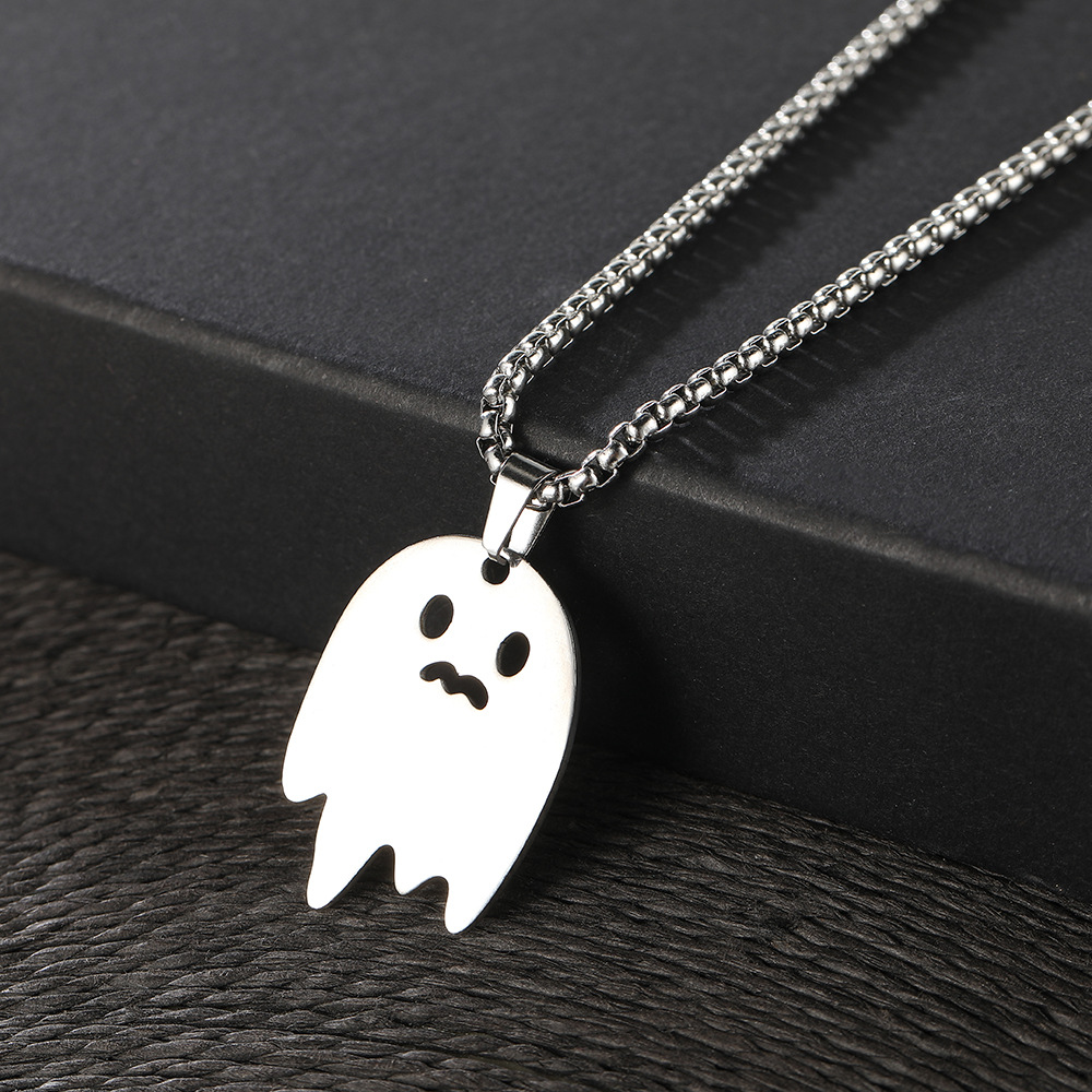 New 2D anime and game peripheral titanium steel pendant for men and women, cartoon hip-hop personality titanium steel necklace details Picture