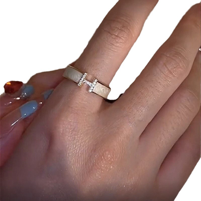 H letter two-piece stacked ring set for women's Instagram niche fashion, adjustable opening, personalized and elegant index finger ring Item Picture