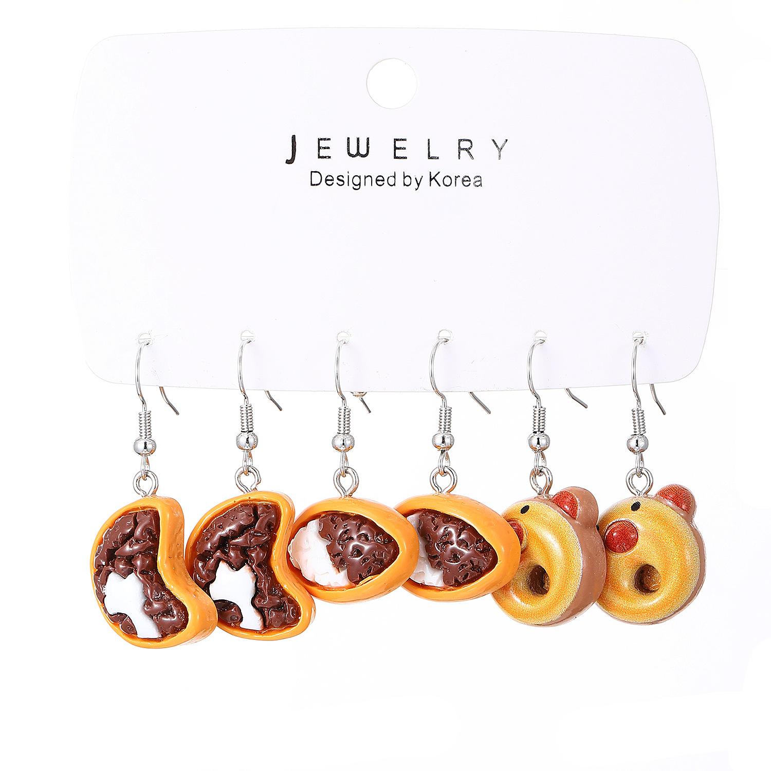 European and American cross-border fun and funny cartoon simulation food cookie earring set for women, exaggerated and unique earrings for women Item Picture
