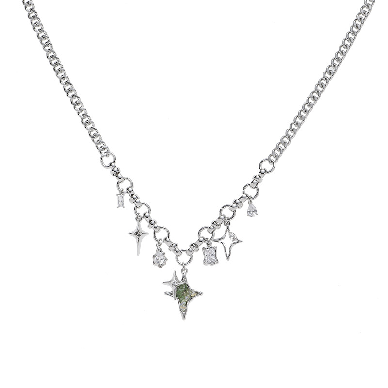Ins-style exquisite four-pointed star gradient necklace, women's light luxury and niche design sense collarbone chain, fresh and sweet necklace Item Picture