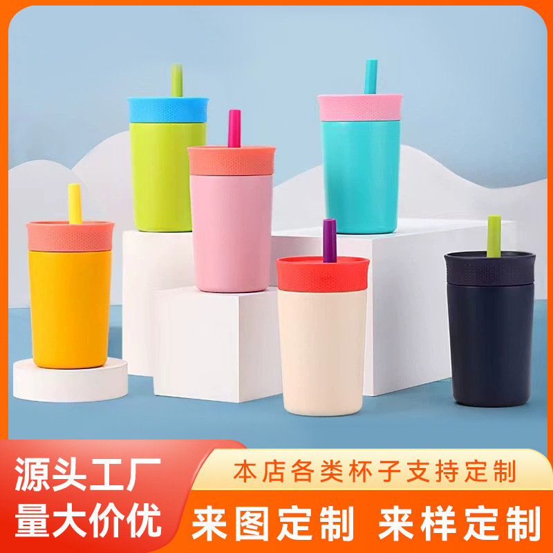 Cross-border owala 12oz stainless steel insulated cup, leak-proof children's silicone straw cup, portable coffee cup full figure