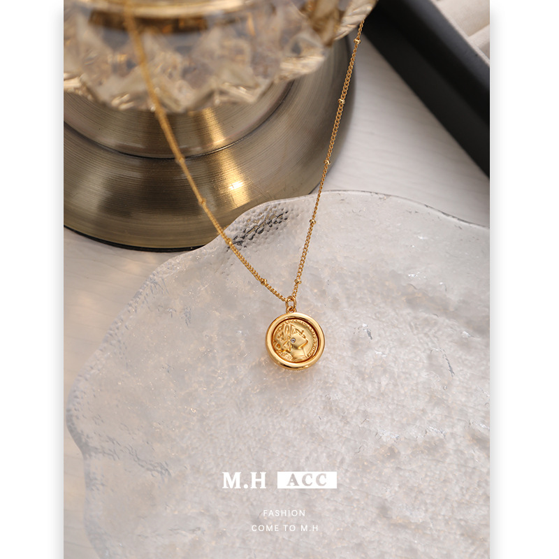Wholesale French simple coin head necklace, retro ins design sense collarbone chain, new fashionable and exquisite necklace Specification drawing