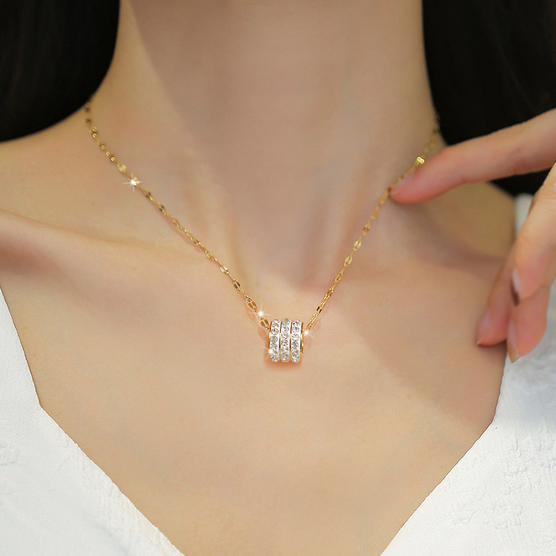 【 All-titanium Steel 】 Three-ring mini Waist, minimalist style, real gold necklace inside the furnace, female Instagram influencer collarbone chain Specification drawing