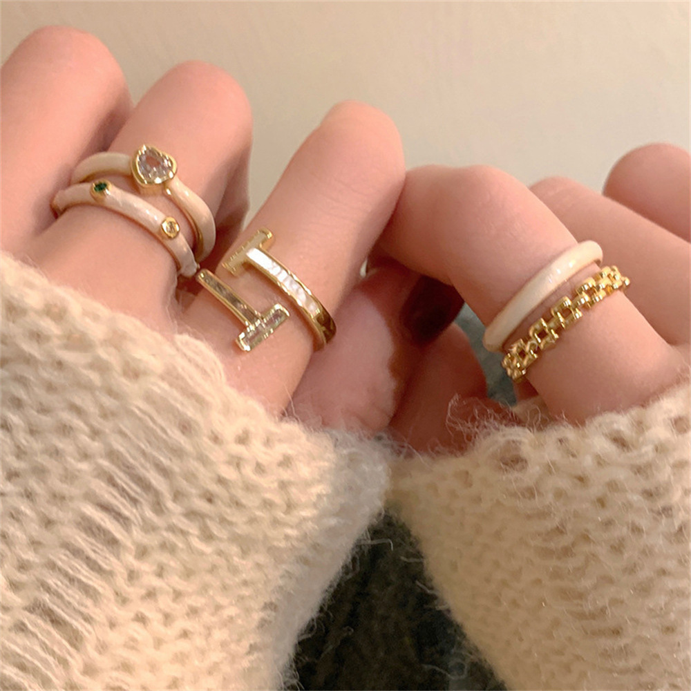 Korean double-layer glazed heart-shaped zircon ring, a rare and high-end gold opening adjustable index finger ring in an ins style for women full figure
