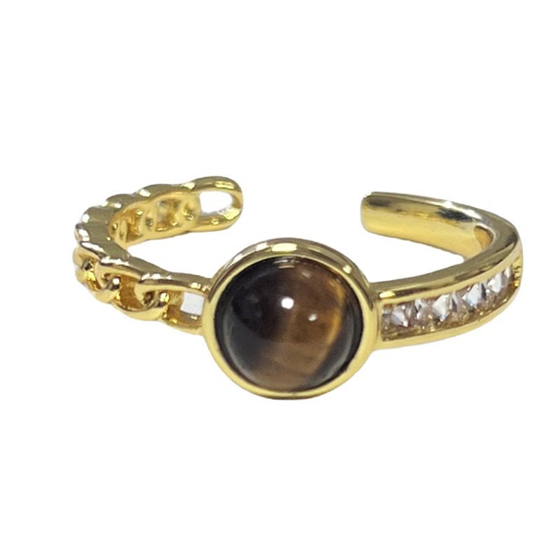 New Chinese-style retro sunflower star tiger's eye stone temperament ring, a fashionable index finger ring with a cold and unique style for women Item Picture
