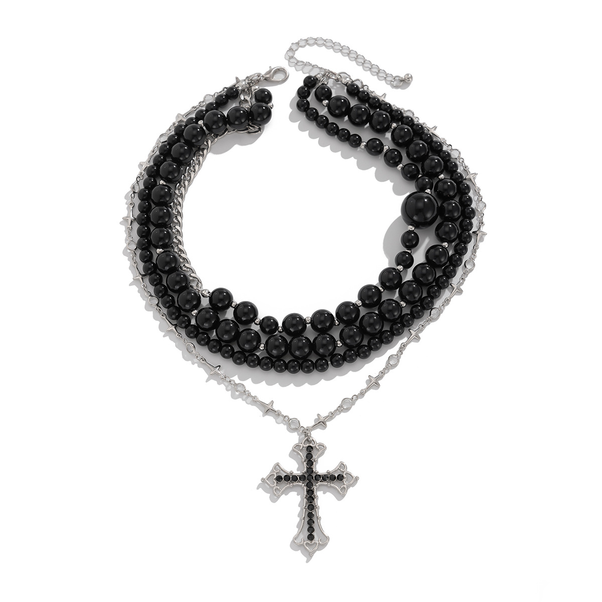 Dark style acrylic beaded necklace, cross pendant and long collarbone chain for cross-border European and American jewelry, versatile for women Item Picture