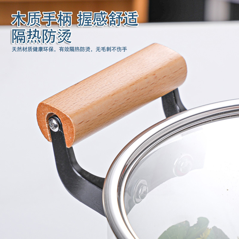 Wholesale high borosilicate double-ear glass pot, high-temperature resistant transparent pot lid, wooden handle, soup stewing pot, steaming pot, can be heated by open flame Specification drawing