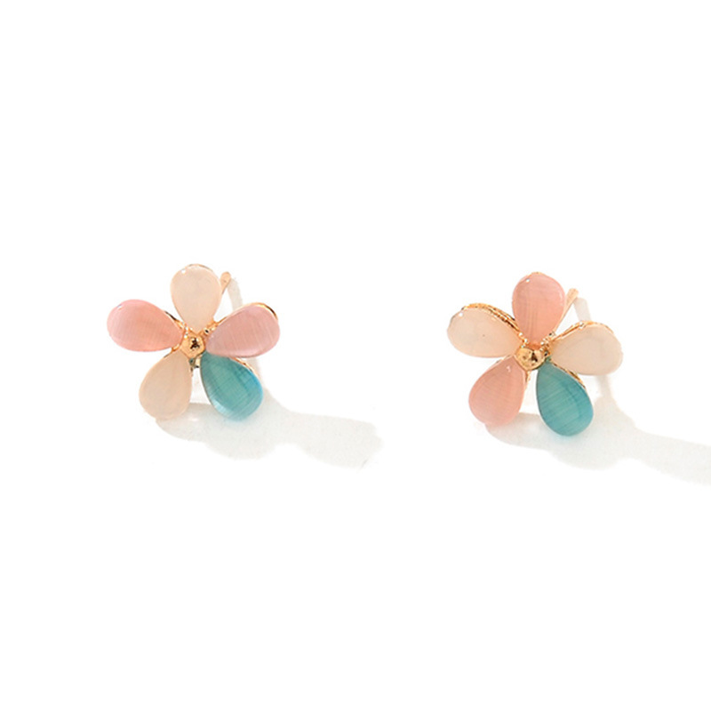 Korean cute cat's eye stone flower stud earrings for women, Korean version five-petal flower fresh earrings, mixed batch of online shopping sources Item Picture