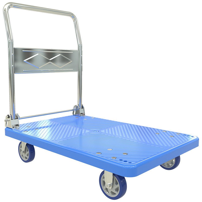 Portable folding trolley for pushing goods, lightweight hand-pulled trolley, single-layer household cargo handling trolley, flatbed trolley for pulling goods Item Picture