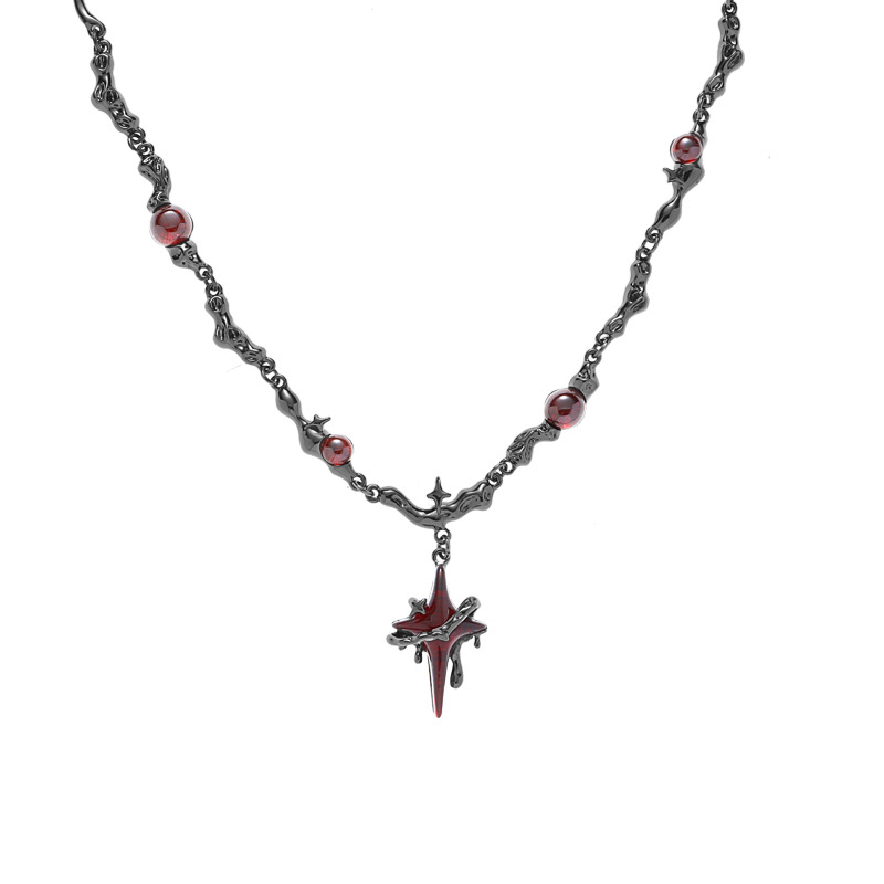 The Instags-style niche black four-pointed star necklace is versatile and high-end for women. It's an original, personalized and light luxury collarbone chain trend for 2024 Item Picture