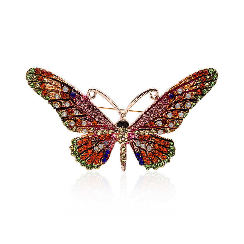 Direct sales from the manufacturer of European and American retro luxurious seven-color water diamond oil drip enamel butterfly brooches, insect and animal pins and brooches full figure