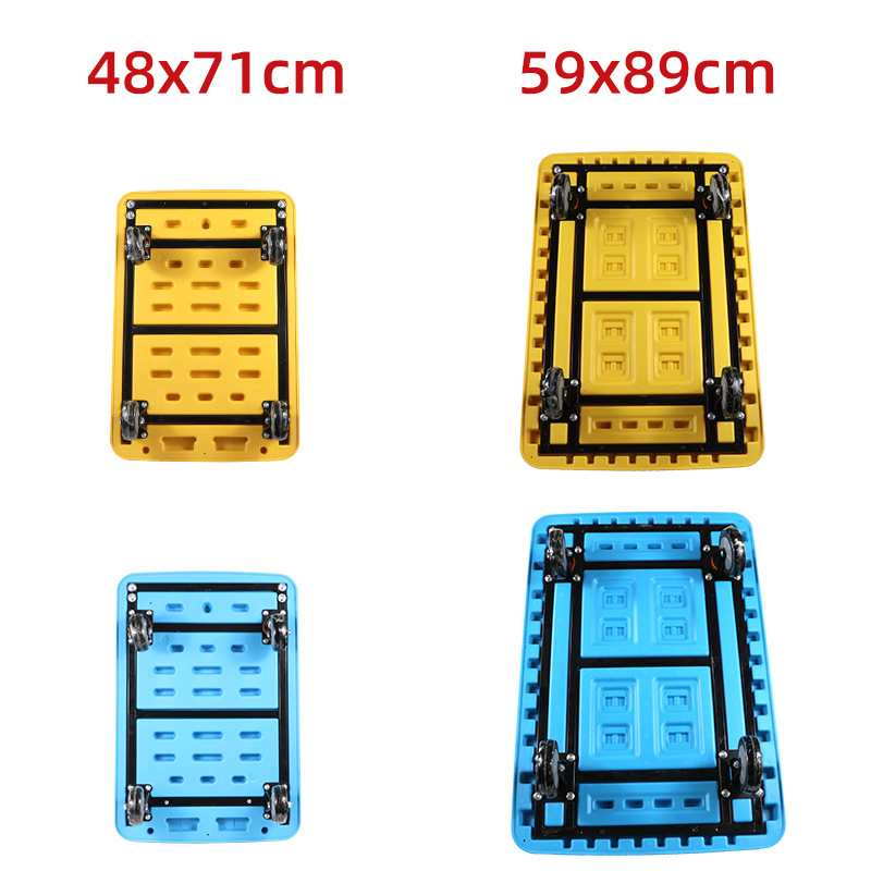 Plastic flatbed cart, folding handcart, handling cart, lightweight and silent small trolley, portable household express delivery small pull cart Specification drawing