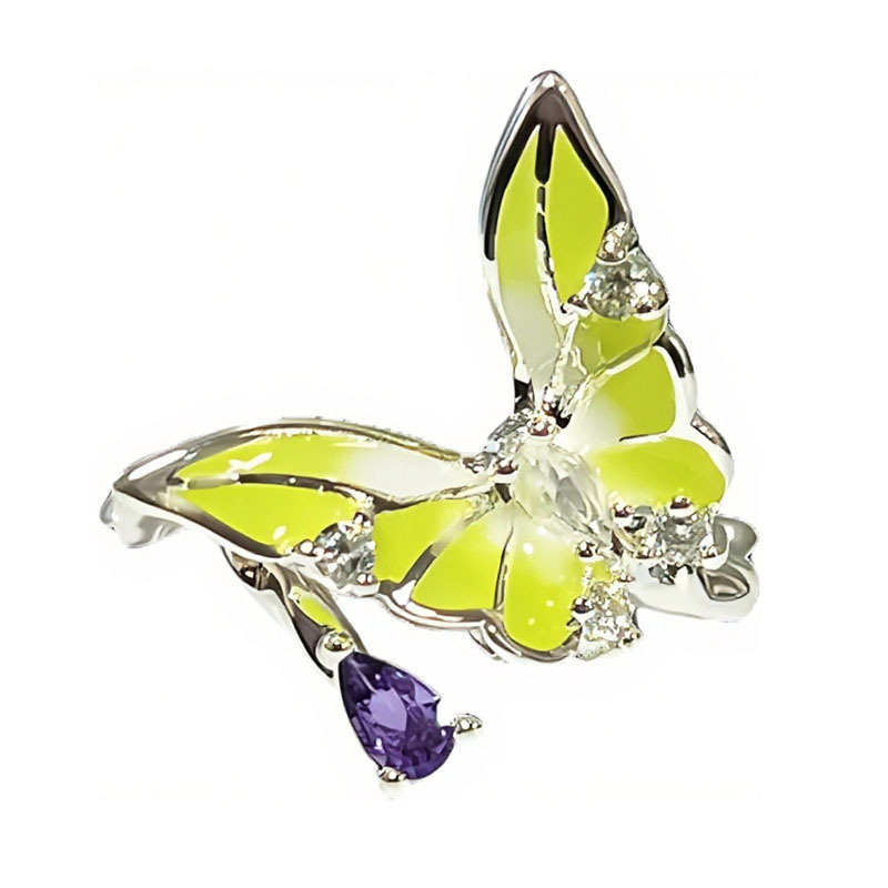A Korean-style trendy mixed forest-themed yellow glazed butterfly flower open ring for women, with a light luxury and high-end feel Item Picture