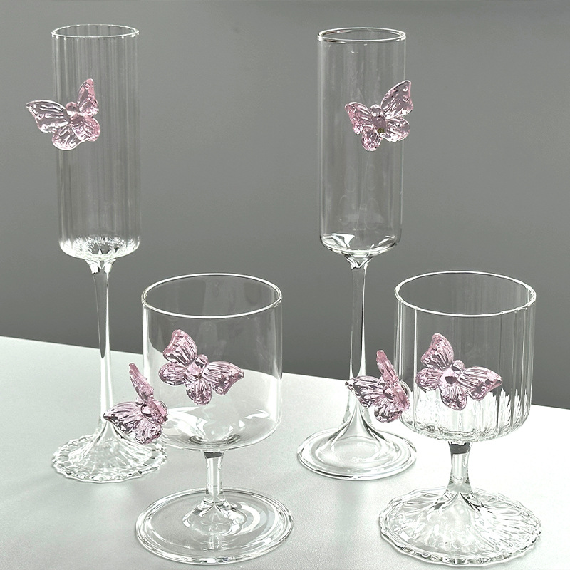 Original designer tall glass, ins high appearance level butterfly wine glass, butterfly water glass, champagne wine glass, cocktail glass details Picture