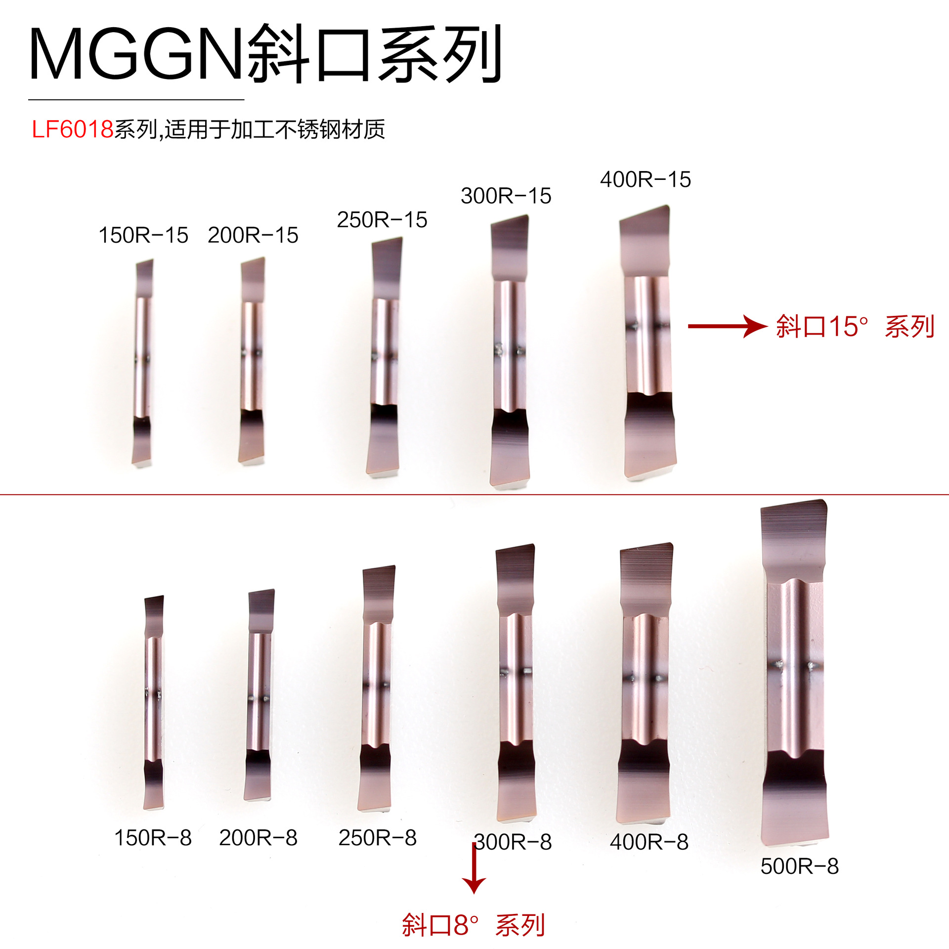 Wholesale of cross-border bevel groove blades, 8-degree and 15-degree grooving cutting knives, grooving turning knife grains MGGN200R-8 LF6018 details Picture