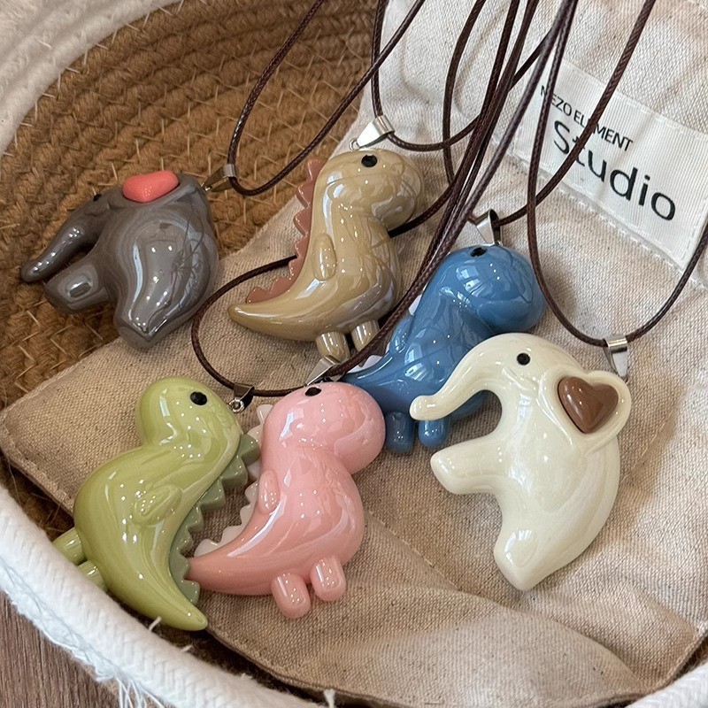 Super cute dinosaur elephant pendant necklace, adorable design sense, long sweater chain, ins personality, versatile necklace Item Picture