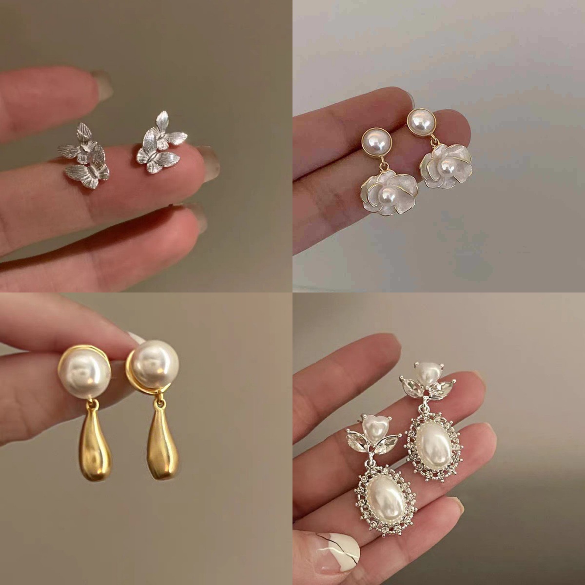 925 niche and exquisite pearl earrings, versatile and elegant flower butterfly stud earrings, light luxury, grand and high-end earrings Specification drawing