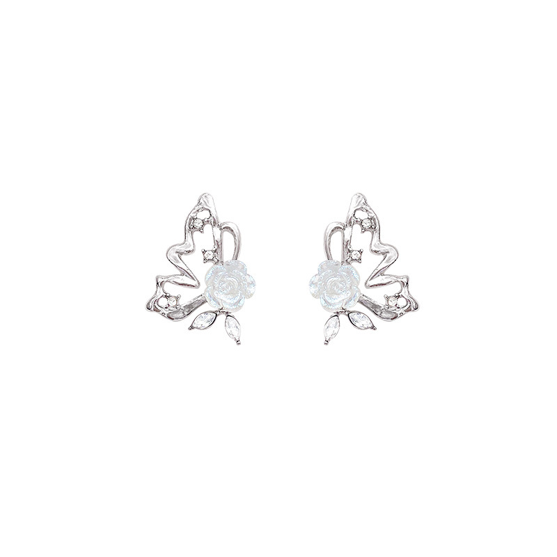 S925 Silver Needle high-end rose Flower Earrings, 2024 new exquisite Zircon butterfly stud earrings, a bestseller Item Picture