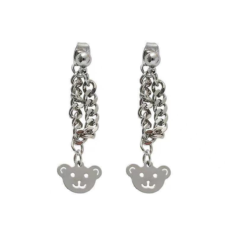 Chain bear earrings for women, a new trendy Korean style in 2025, with a simple and elegant, cute and niche design Item Picture