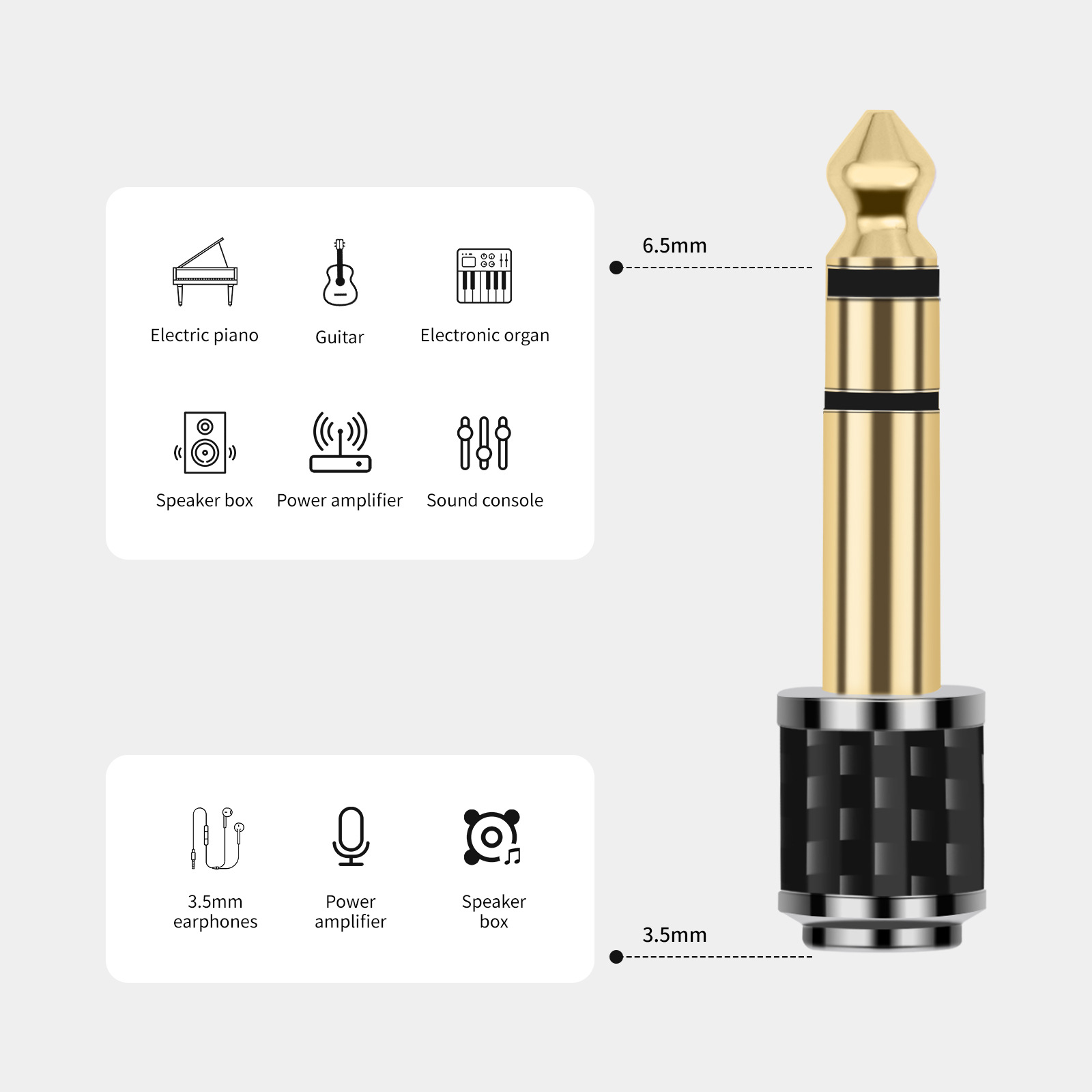 New carbon fiber pattern gold-plated head 6.35mm revolution 3.5mm female adapter 1/4 revolution 1/8 female adapter details Picture