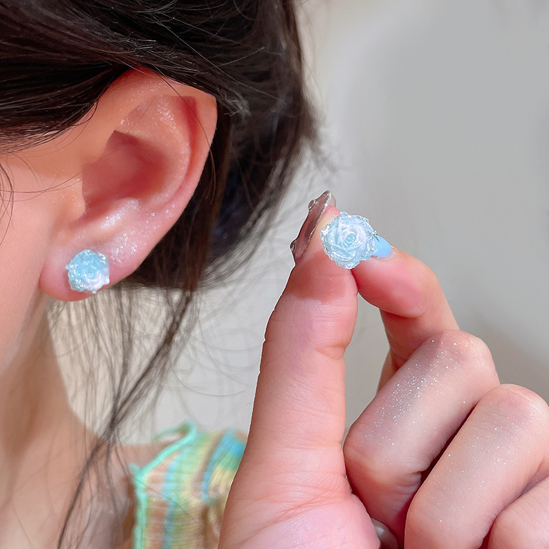 Six pairs of pink flower-shaped butterfly earrings, resin set, stud earrings, sweet, fresh and simple design for women Application Scenario