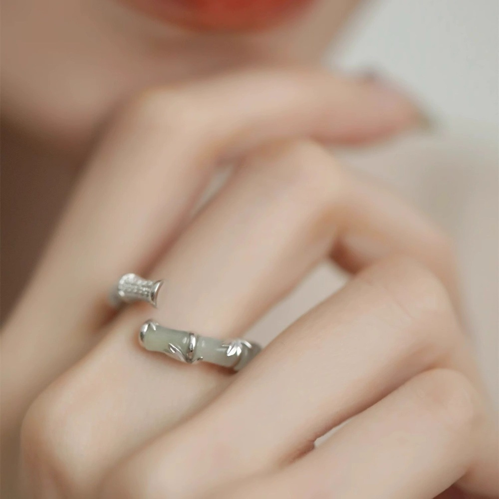 s925 sterling silver diamond-encrusted bamboo joint ring for women 2024 New product, simple Chinese style, niche design, exquisite ancient-style ring Application Scenario