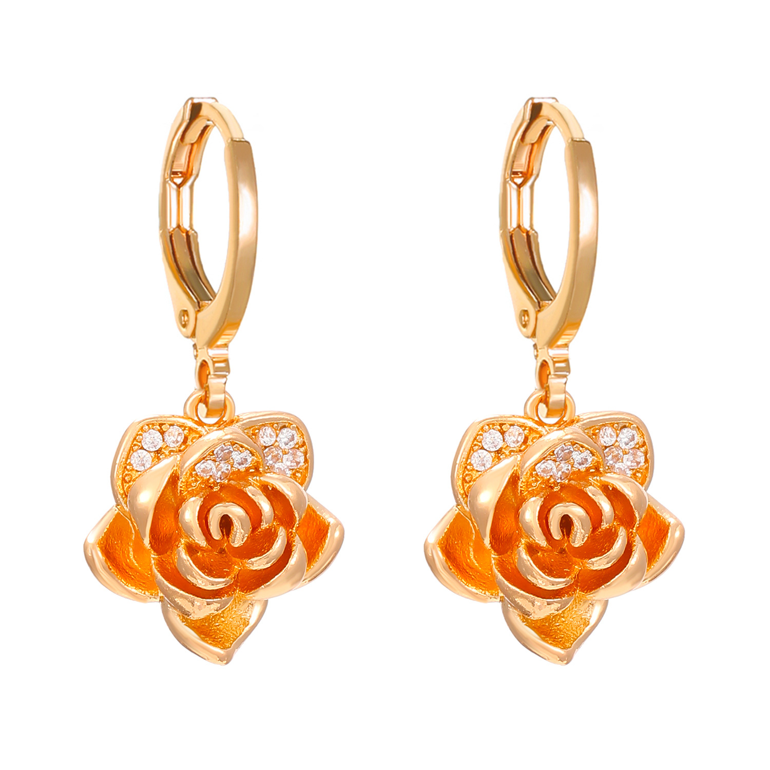 European and American ins rose earring necklace set for women, retro, fashionable, high-end and light luxury diamond-encrusted flower jewelry Item Picture