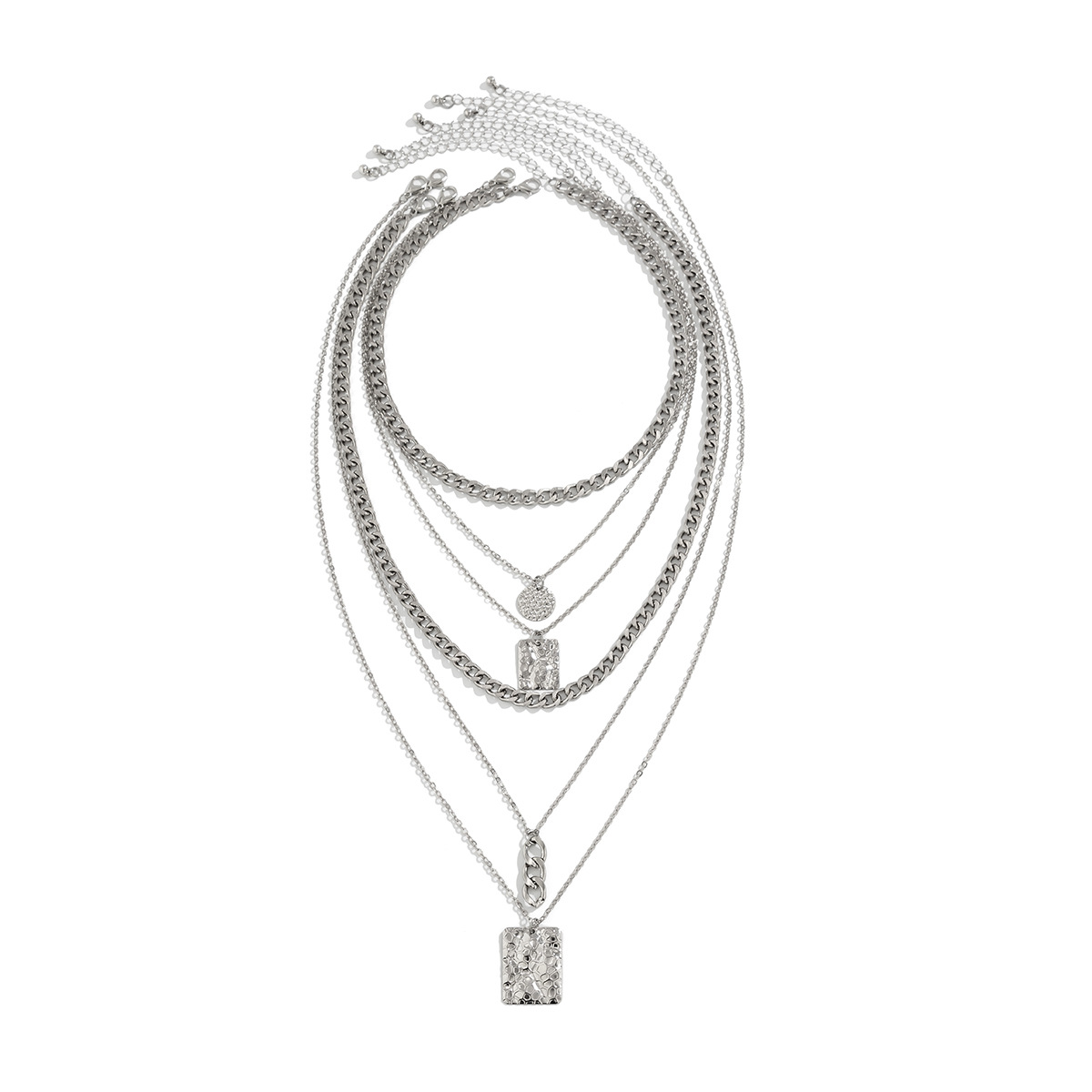 European and American cross-border jewelry, fashionable stacked hip-hop set, square brand necklace, metal chain, niche and unique necklace for women Item Picture