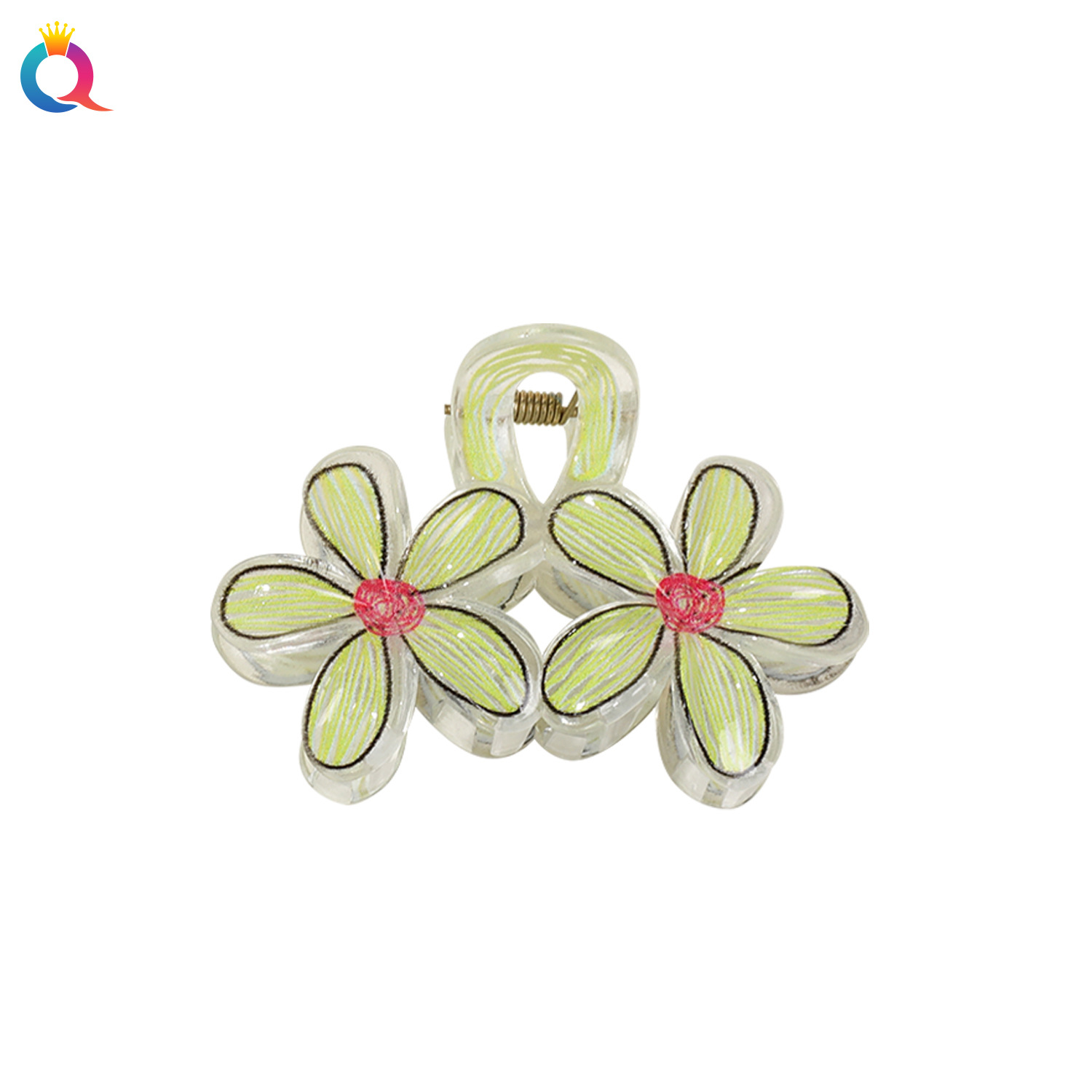 The Qiyue printed Double Flower Hair Clip set exudes a sense of sophistication. The flower clip is an elegant lady's hair accessory, and the side clip is a shark clip Item Picture