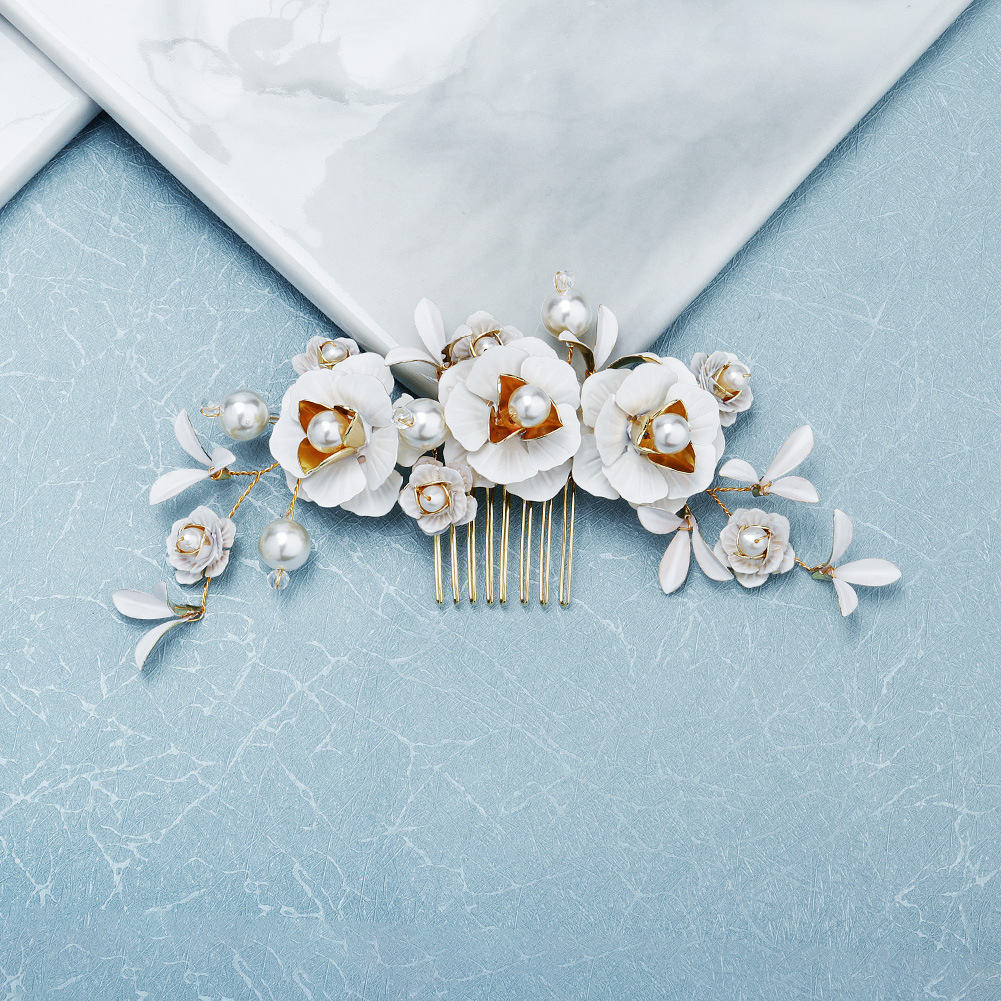 miallo high-end layered floral comb, pearl handcrafted rhinestone hair comb, ancient-style Hanfu accessories, bride's ornaments full figure