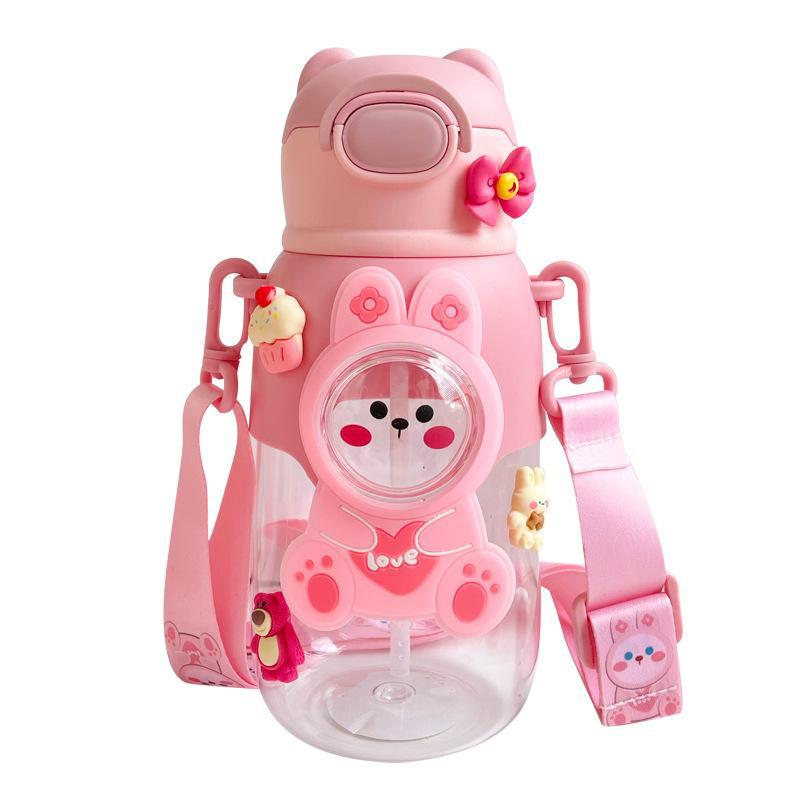 Wholesale of new cartoon summer children's water cups, large-capacity portable sports water cups with straws, anti-drop plastic cups Item Picture