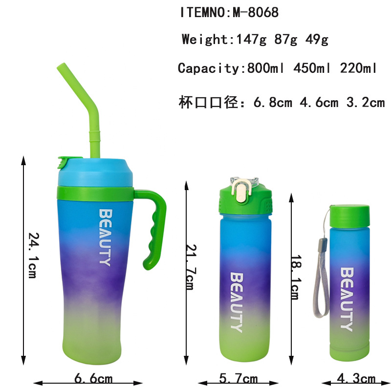 Cross-border gradient color car ice cup Portable handle straw plastic water bottle large-capacity car cup three-piece set Application Scenario