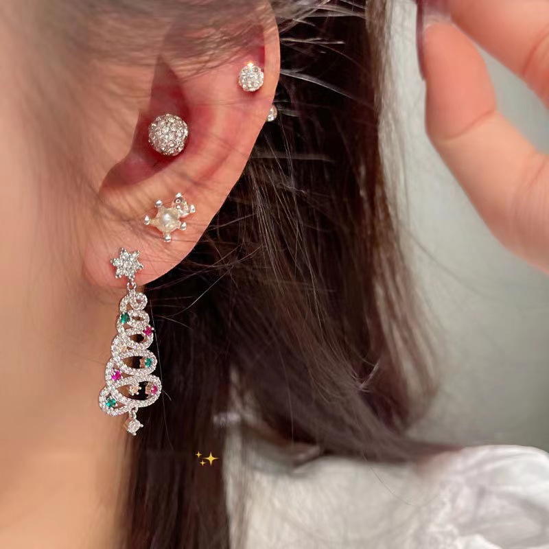European and American style light luxury colored zircon Christmas tree stud earrings for women, niche design sense exquisite girl earrings 2025 new style details Picture