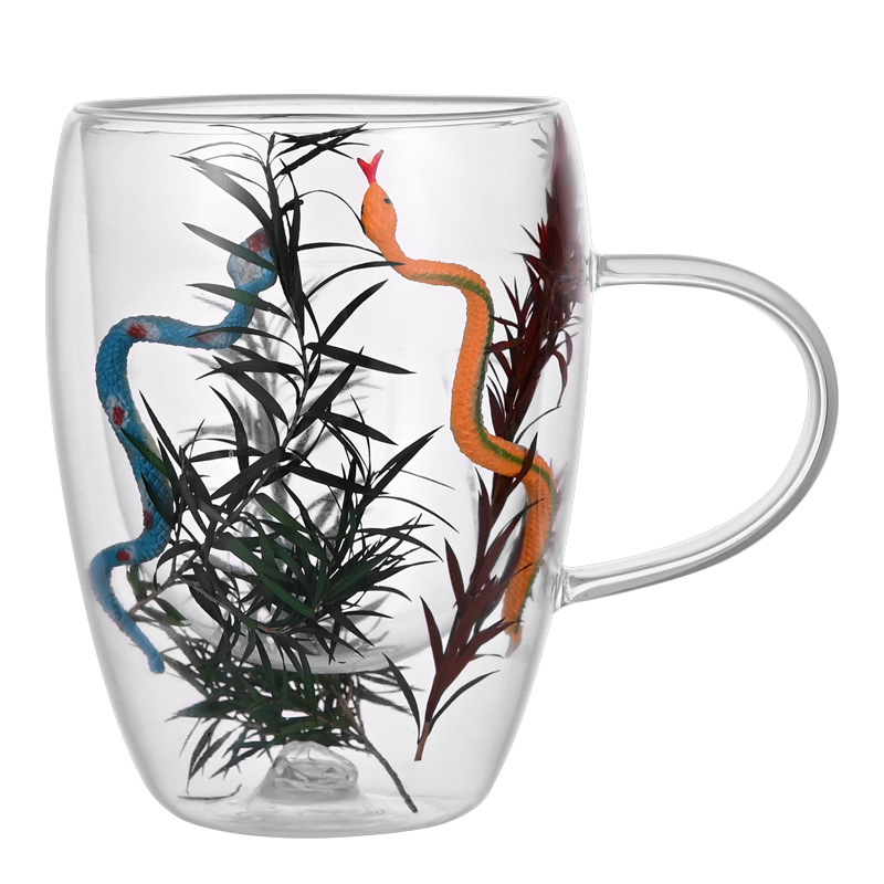 Creative and simple double-layer glass cup, high appearance level, high-temperature resistant, household breakfast cup, souvenir, universal dried flower water cup Item Picture