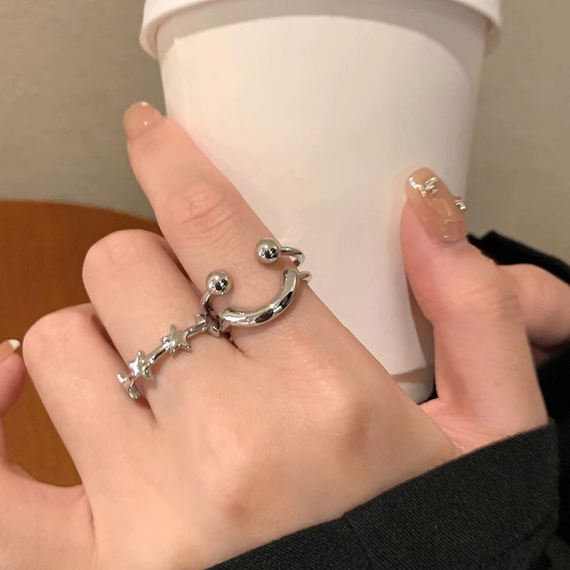 Plain ring star smiling face open ring for women's niche design, simple and cold style ring, adjustable personalized index finger ring Specification drawing