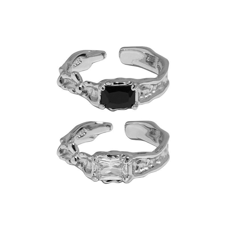 A Korean-style niche design transparent zircon ring with a cold texture for women, irregular and fashionable with an adjustable opening Item Picture