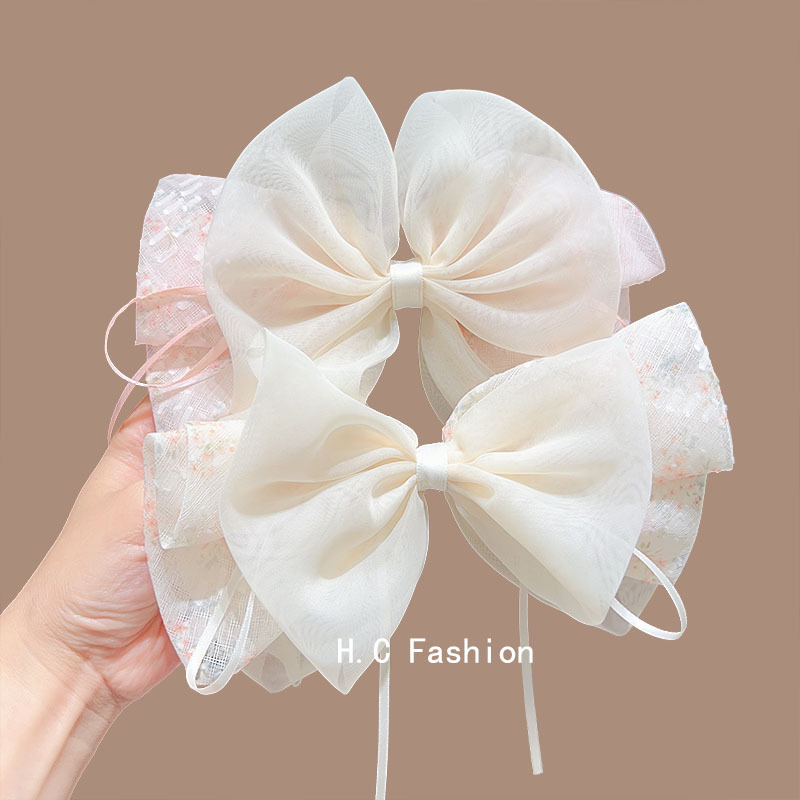 Summer sweet, light luxury and high-end style ponytail clip, new bow spring clip, girlish ribbon mesh hair clip headwear details Picture