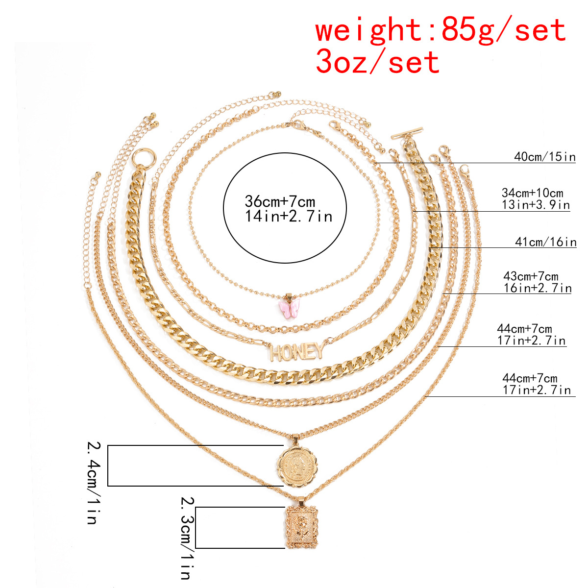 European and American cross-border fashion accessories, personalized and simple OT buckle multi-layer necklace, retro set, alloy butterfly necklace Item Picture
