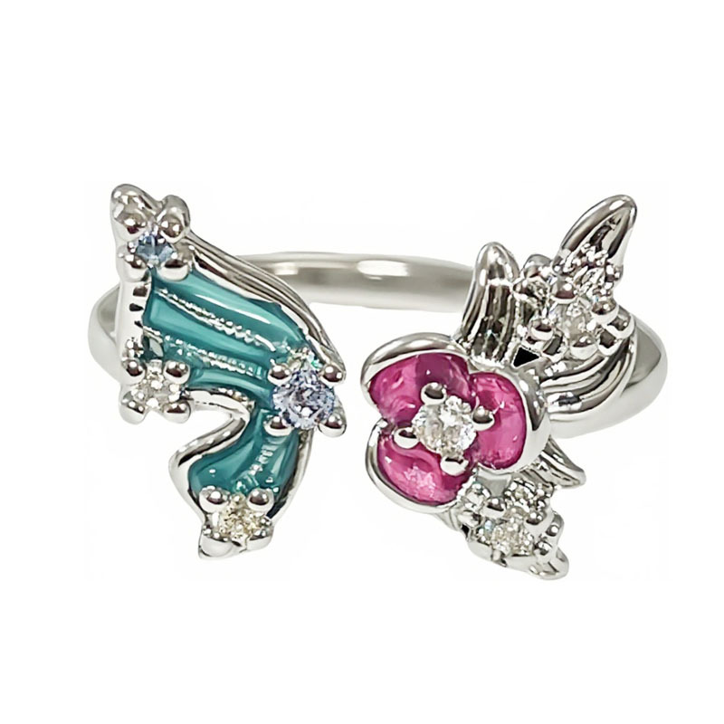 New Chinese-style blue and purple color-blocked enamel butterfly individual open ring, simple and elegant feminine androgny style, layered index finger ring Item Picture
