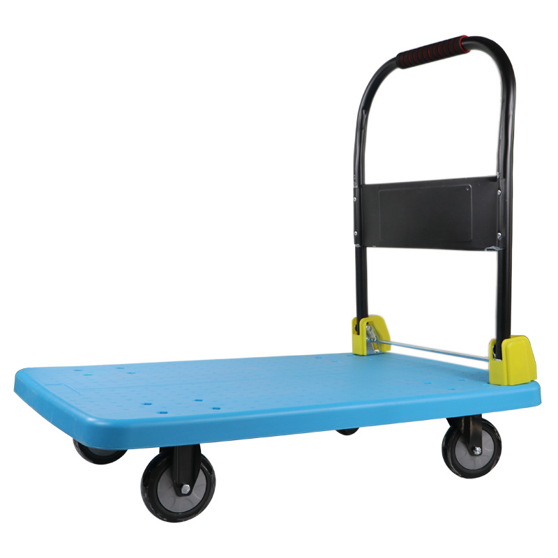 Plastic flatbed cart, folding handcart, handling cart, lightweight and silent small trolley, portable household express delivery small pull cart Item Picture