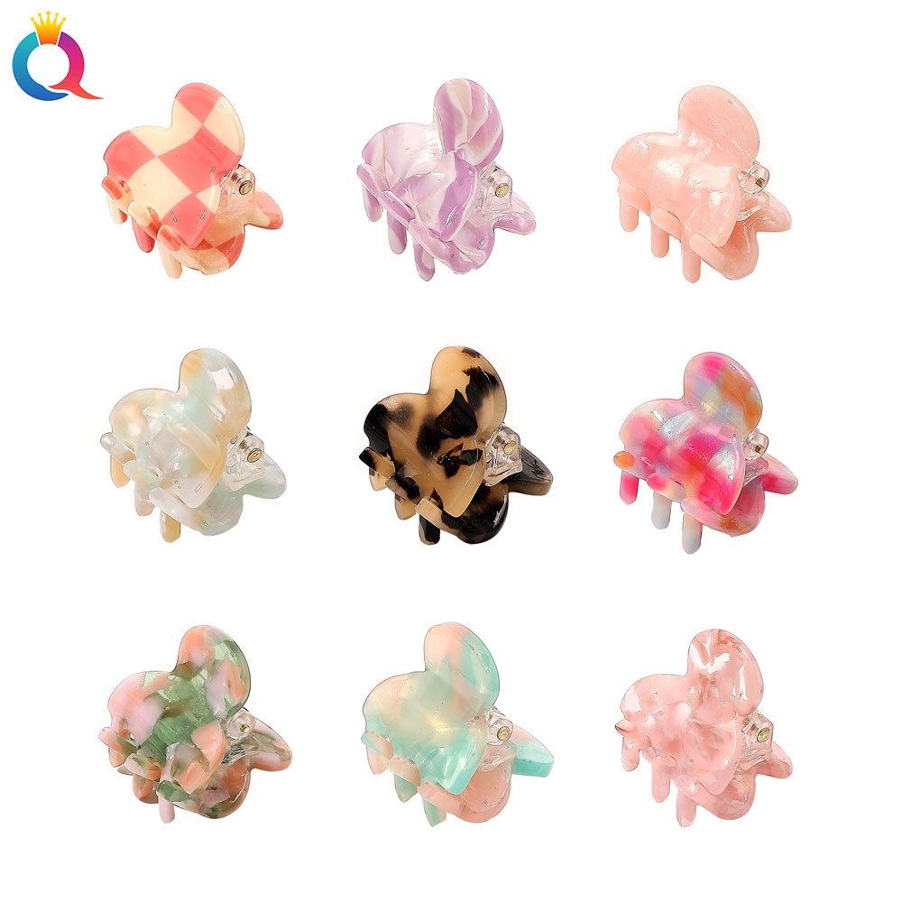 Qiyue Korean acetate board small grab clip, versatile checkerboard pattern bangs hairpin, high-end and cool color top clip, shark clip details Picture