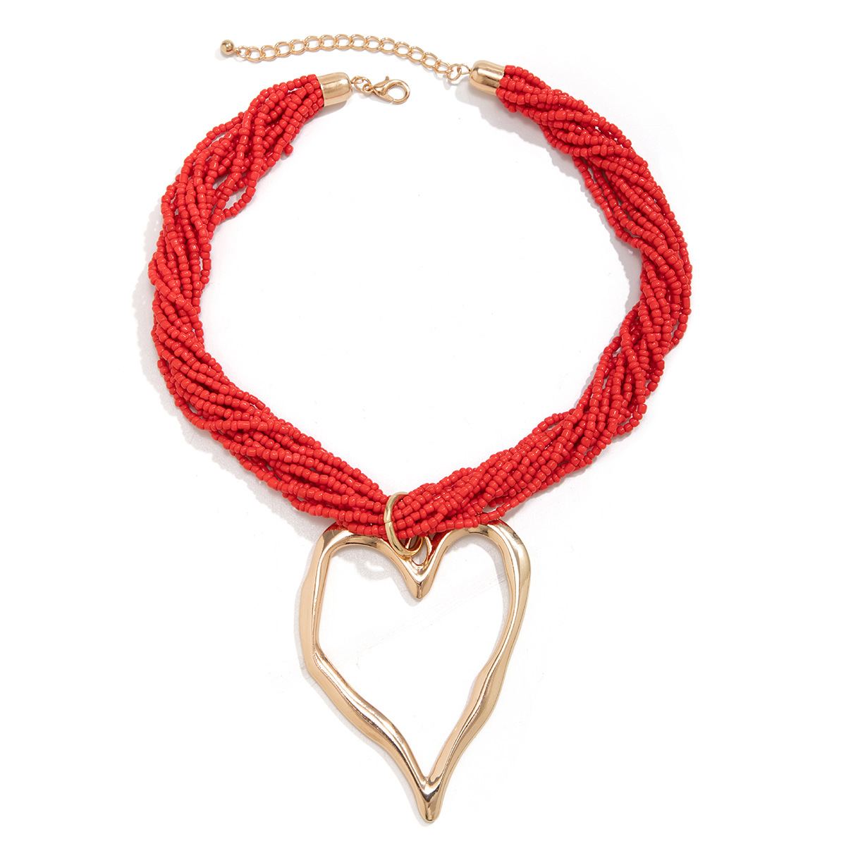 European and American cross-border exaggerated rice bead multi-layer heart-shaped pendant necklace personalized lava heart necklace accessory Application Scenario