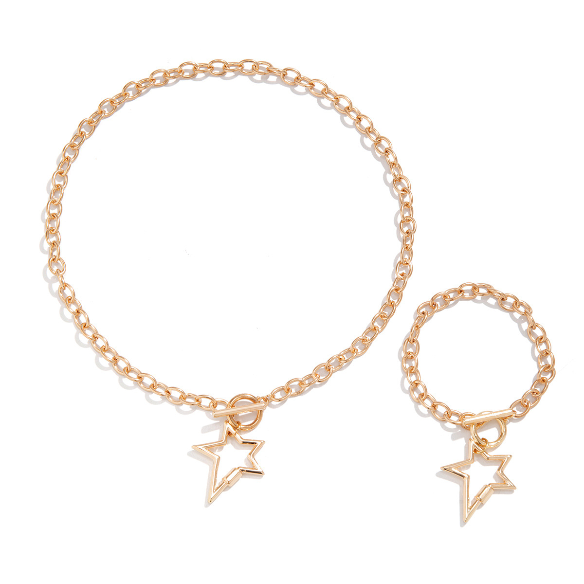 European and American cold style simple necklace versatile star-shaped necklace sweet and cool French big heart necklace set decoration Item Picture